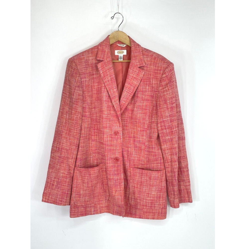 Excellent Talbots Women Blazer 12 Jacket Pink Orange Pure Silk Tweed Textured
